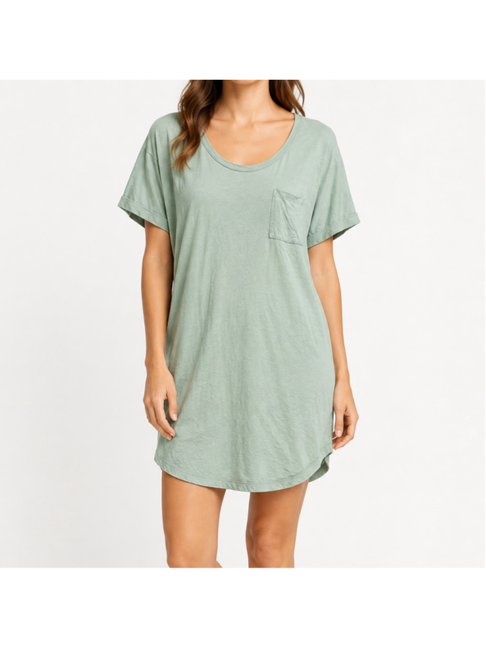 Uniqlo T-Shirt Dress Sage Green Scoop Neck Short Sleeve Pocket Cotton SMALL